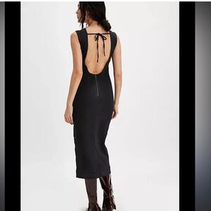 NWOT FREE PEOPLE Tell Me About It Midi Dress Denim Cutout Fitted